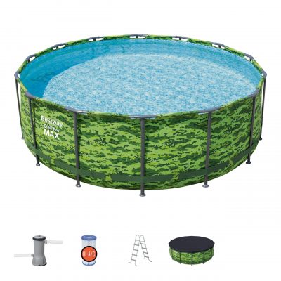 Bestway 5613HE Steel Pro MAX 14′ x 48″ Outdoor Frame Above Ground Round Swimming Pool Set with Ladder, Cover, and Filter Pump
