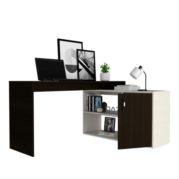 AXIS L-Shaped Study Desk with Storage – Wenge & Nevado Finish