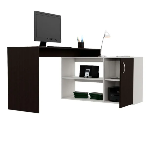 AXIS L-Shaped Study Desk with Storage – Wenge & Nevado Finish