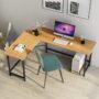 l shaped desk with green chair
