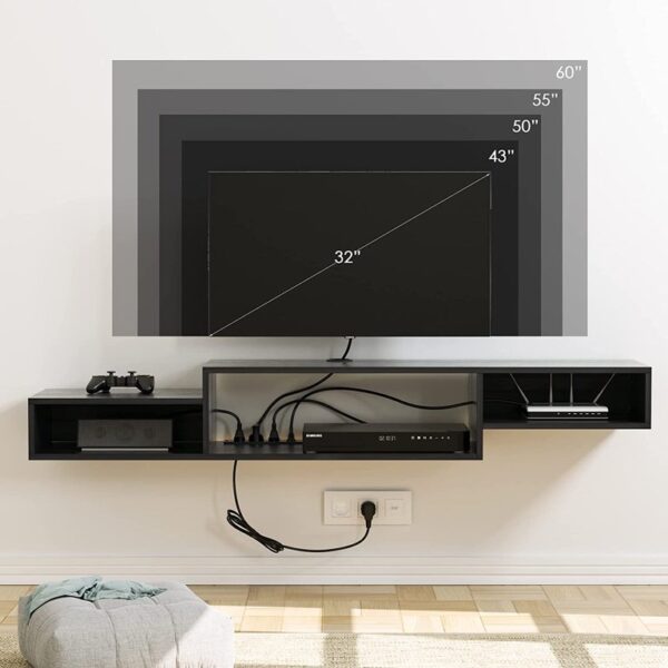 Tv size with black floating shelf