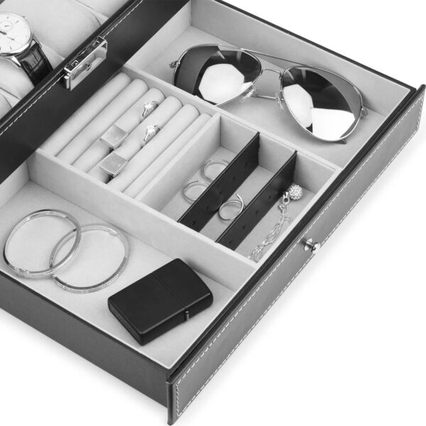 Black 12 Unit Watch Box with Jewellery Drawer