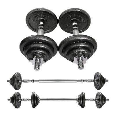 44LB Adjustable Dumbbell & Barbell Set (20KG) with Long Connecting Bar – Cast Iron Home Gym Weights | Shopro