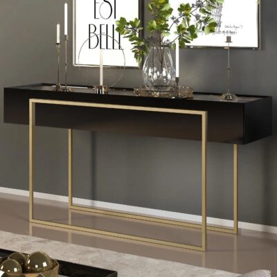 Luxurious Side Table with Glass Surface and Gloss Black Finish