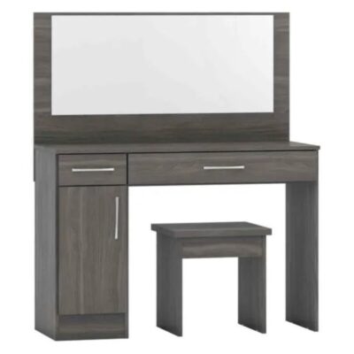 Bedroom Dressing Table with Stool – Black Wood Grain Finish