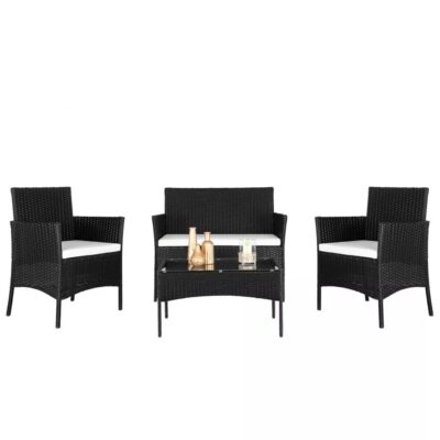 4PCS New Outdoor Patio Furniture Set Cushioned Sofa Coffee Table