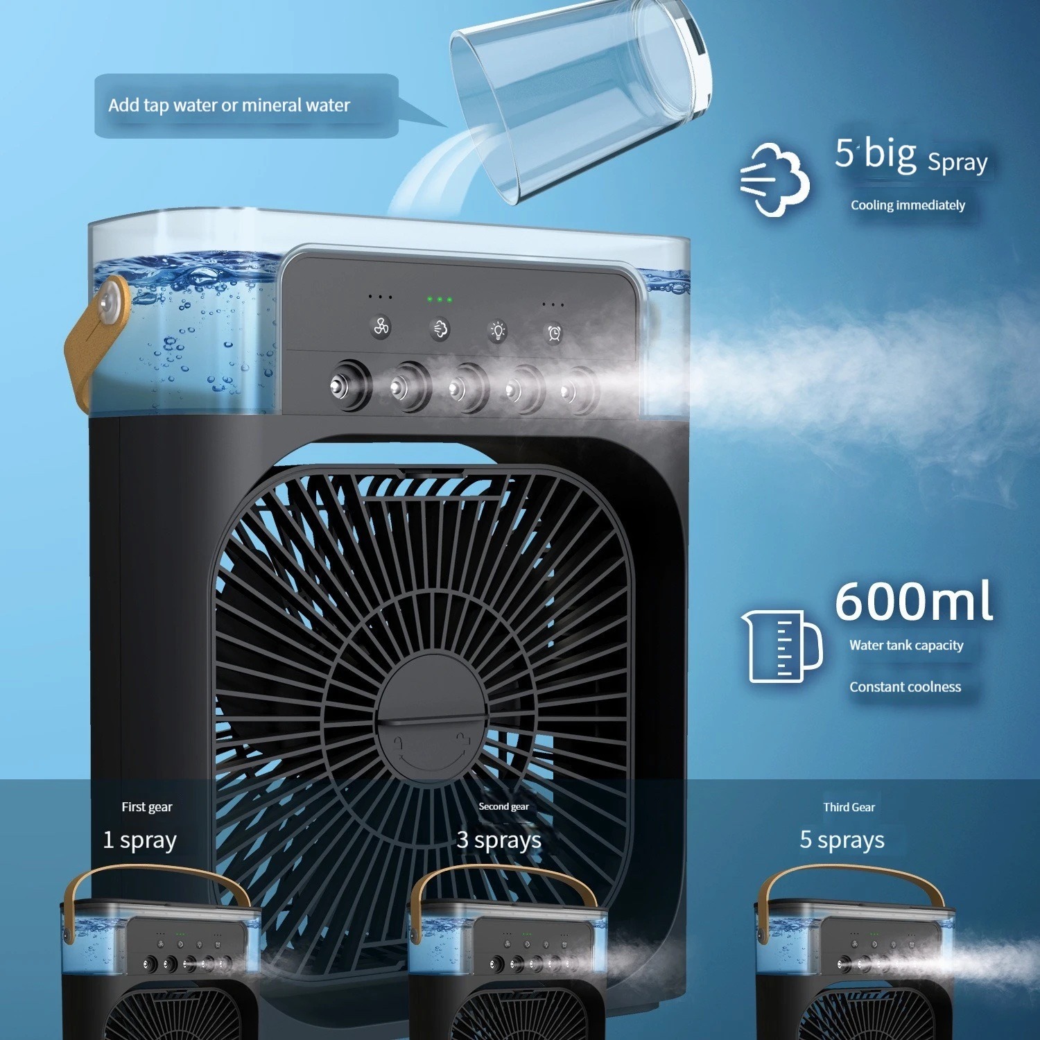 Portable Humidifier Fan AIr Conditioner Household Small Air Cooler Hydrocooling Portable Air Adjustment For Office 3 Speed Fan