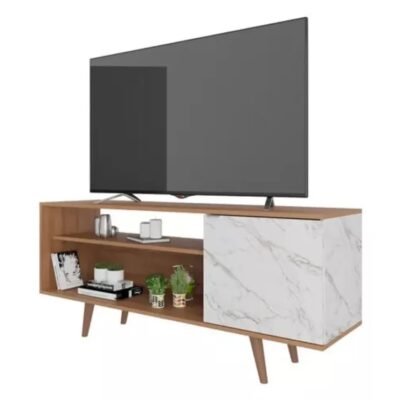 Commodity White Marble Almond Finish Tv Stand 60” TV