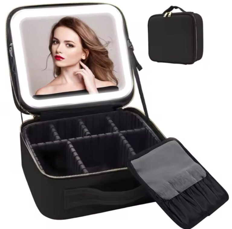 LED Mirror Makeup Bag – Portable Water Resistant Organizer with Adjustable Dividers