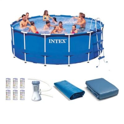 Intex 15ft x 48” Pool with Pool Mat, Ladder, Filter Pump and Pool Cover