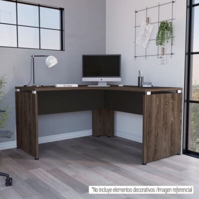 Tuhome Brown Wooden L-Shaped Work-from-home Office Computer Desk