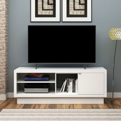 Belinda White Single Door TV Stand – Up to 55”