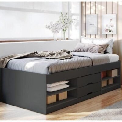 Multifunctional Kiara Twin Bed w/ Drawers and Storage.