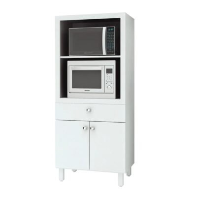 White 2 Door 1 Drawer Kitchen Microwave Cabinet