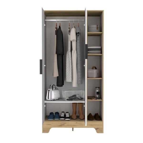 Closet Said, White and Light Brown, 2 Doors 4 Side Shelves