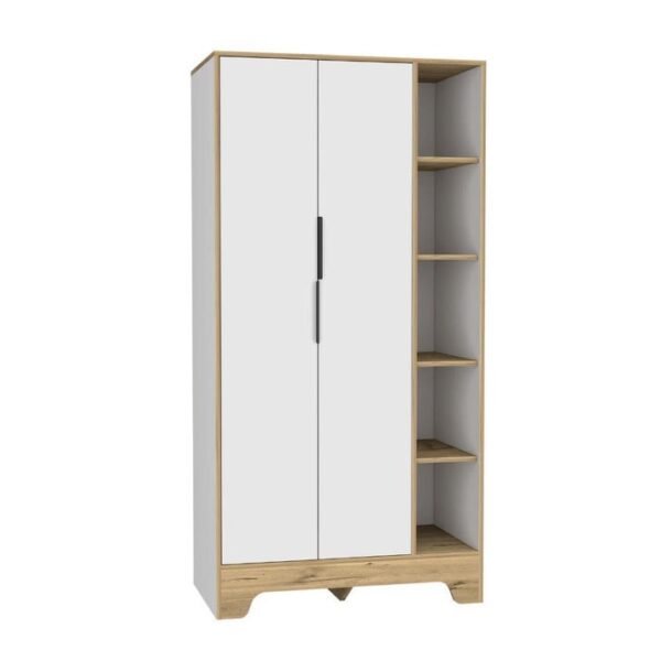 Closet Said, White and Light Brown, 2 Doors 4 Side Shelves