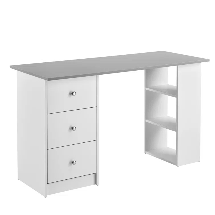 Jerrell White Writing / Computer desk with Side Bookshelf and drawers