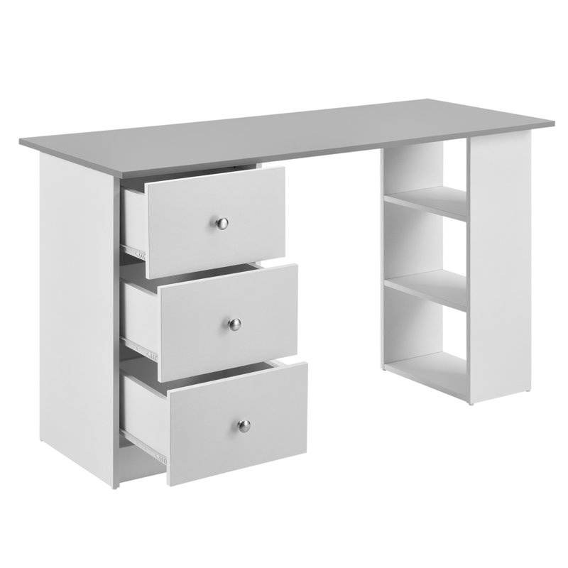 Jerrell White Writing / Computer desk with Side Bookshelf and drawers