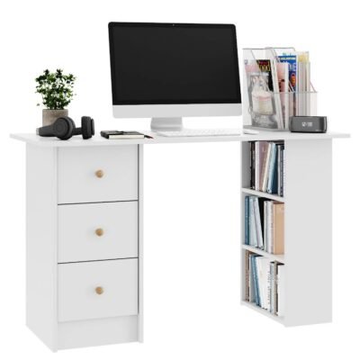 Jerrell White Writing / Computer desk with Side Bookshelf and drawers