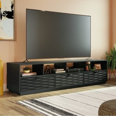 Sauder Morgan Black TV Stand and Entertainment Unit w/ Storage – Up to 90” TV