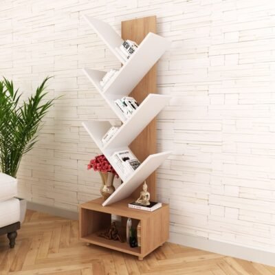 Six Tier Two Tone Modern Spine  Bookcase/Bookshelf