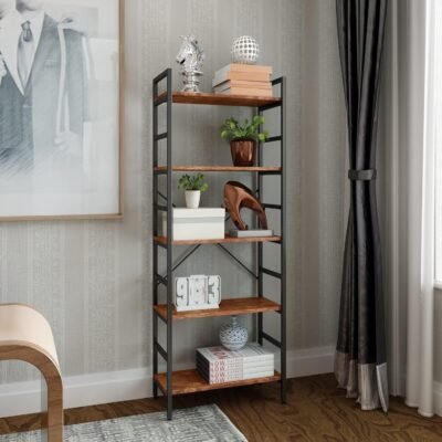 Enhance Your Space with Our Wood and Metal Rustic-Style Bookcase