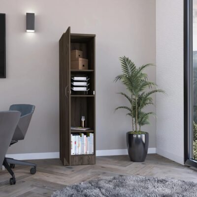 Sleek & Secure Dark Walnut Bookcase with Lock – Stylish Home & Office Storage