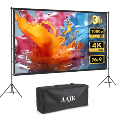 AAJK 100-Inch Portable Projector Screen with Stand – Perfect for 4K HD Movies Anywhere