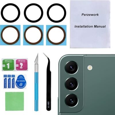 2 Sets Back Rear Camera Lens Glass Replacement for Samsung Galaxy S22 and S22 Plus with pre-Installed Adhesive and Reparing Toolkit