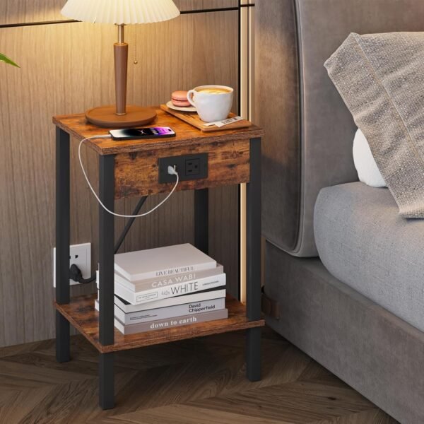 Set of 2 End Tables with Charging Stations, USB Ports, & Storage for Small Spaces