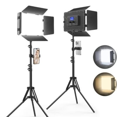 2 Pack Led Video Light- Digital, Rechargable and Portable. 2500K-8500K Photo Light with phone holder