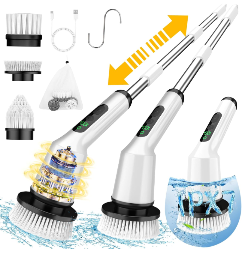 Powerful Cordless Electric Scrubber with Adjustable Handle, Waterproof & Multi-Surface Cleaning at Shopro Trinidad
