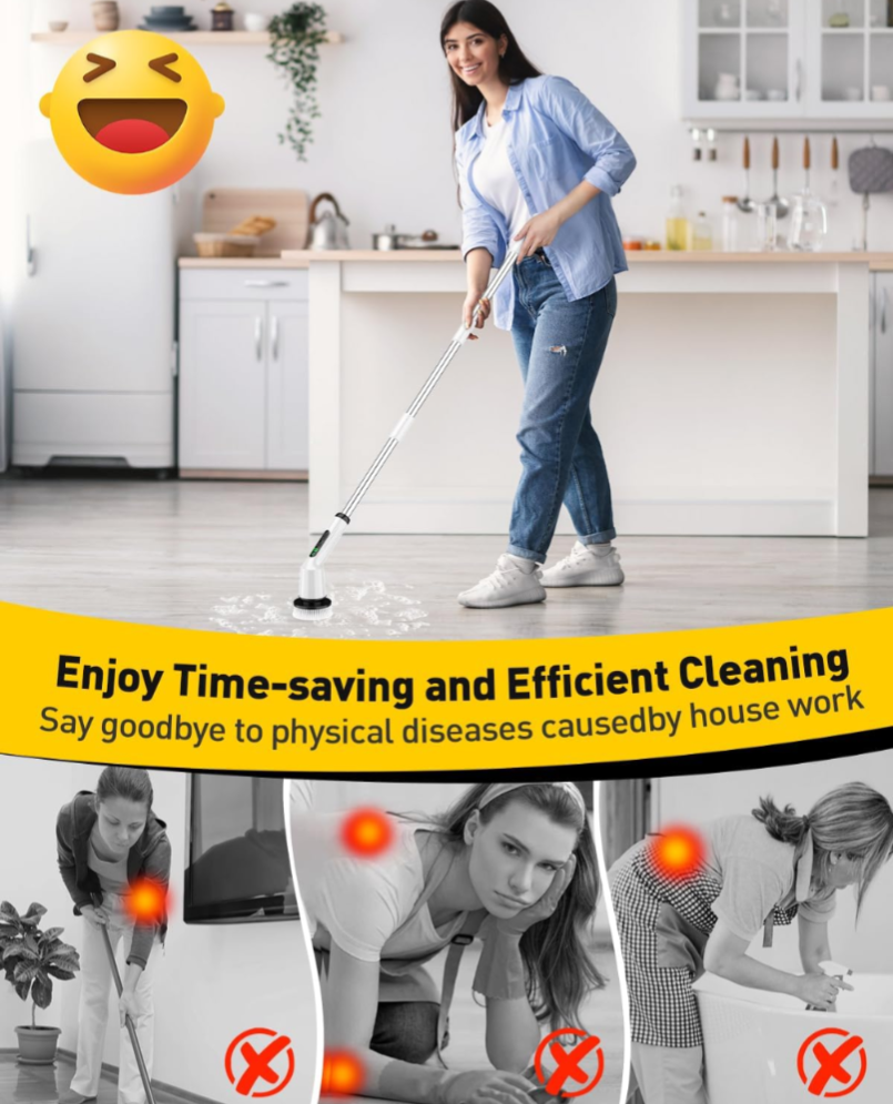 Powerful Cordless Electric Scrubber with Adjustable Handle, Waterproof & Multi-Surface Cleaning at Shopro Trinidad