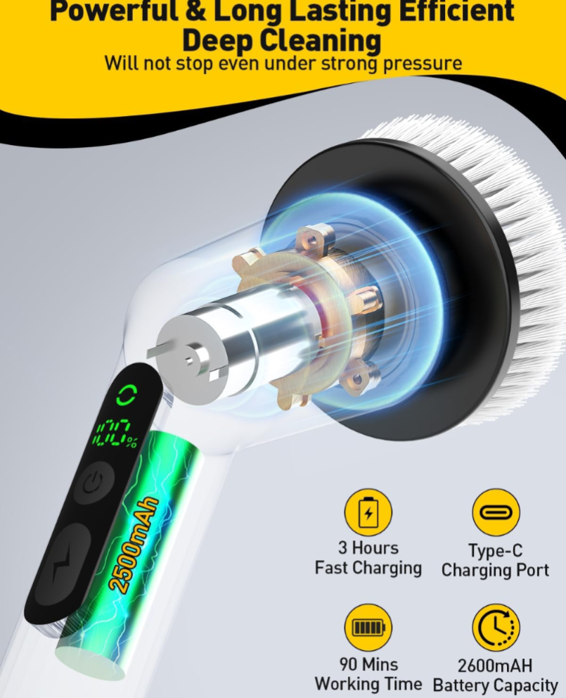 Powerful Cordless Electric Scrubber with Adjustable Handle, Waterproof & Multi-Surface Cleaning at Shopro Trinidad