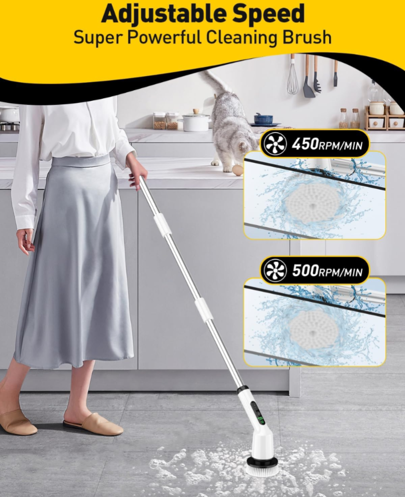 Powerful Cordless Electric Scrubber with Adjustable Handle, Waterproof & Multi-Surface Cleaning at Shopro Trinidad