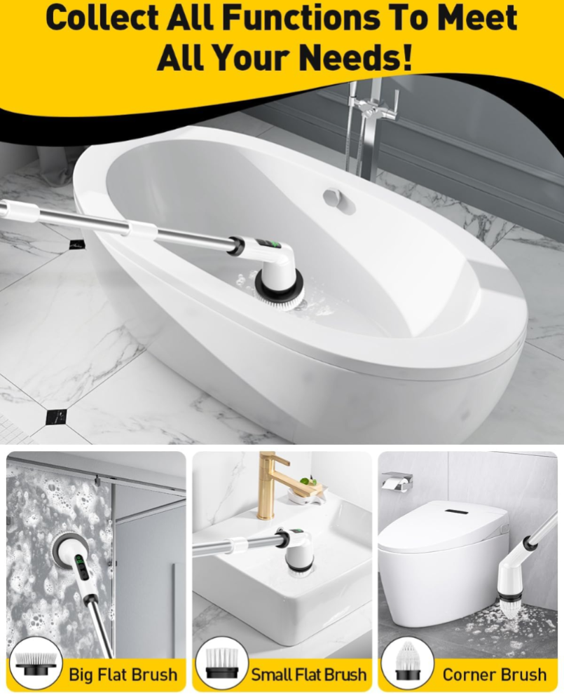Powerful Cordless Electric Scrubber with Adjustable Handle, Waterproof & Multi-Surface Cleaning at Shopro Trinidad