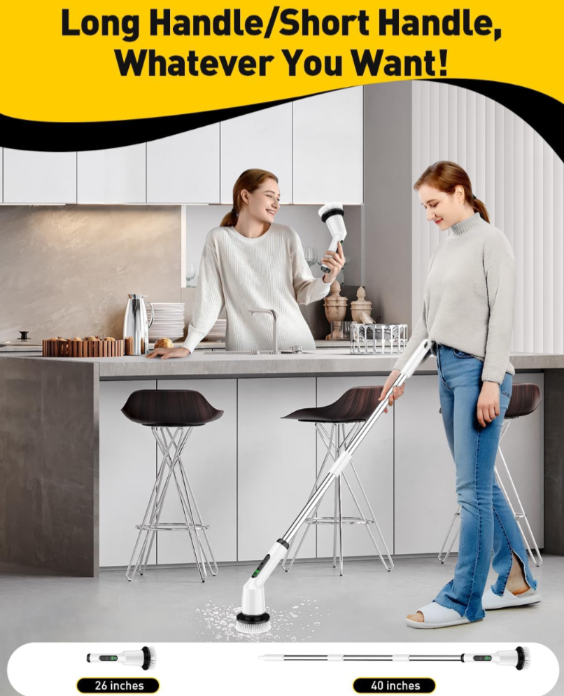 Powerful Cordless Electric Scrubber with Adjustable Handle, Waterproof & Multi-Surface Cleaning at Shopro Trinidad