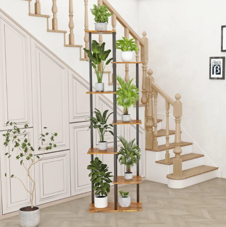 7-Tier Indoor Plant Stand for 8 Pots – Rustic Brown at Shopro Trinidad