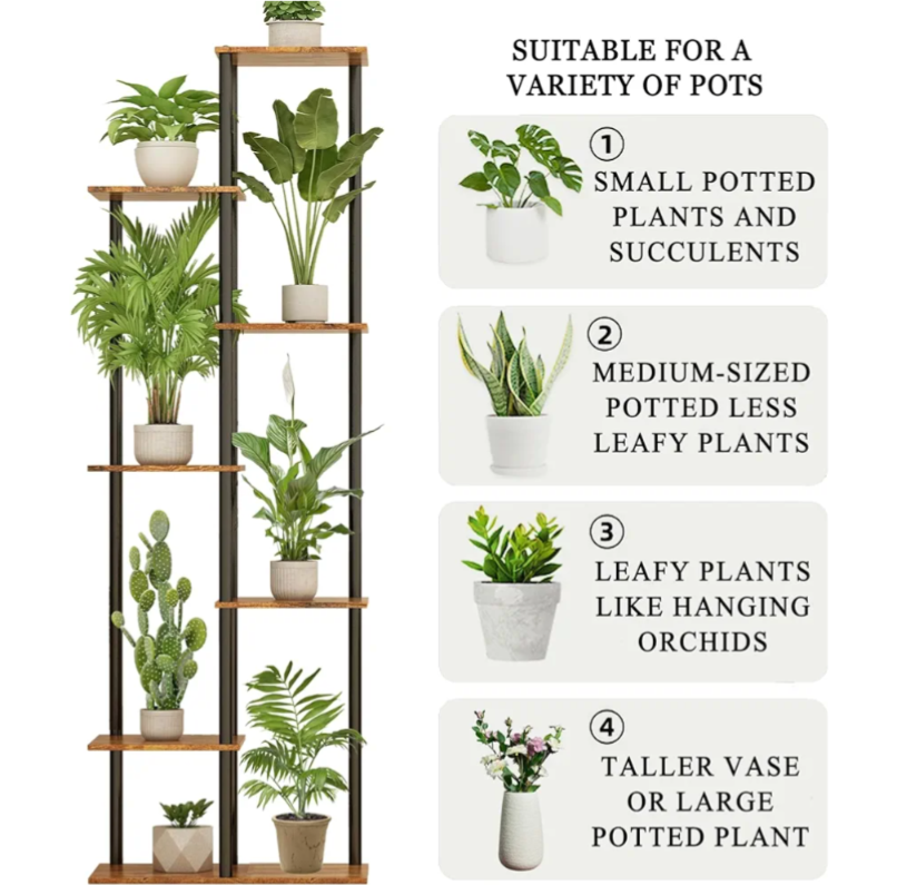 7-Tier Indoor Plant Stand for 8 Pots – Rustic Brown at Shopro Trinidad