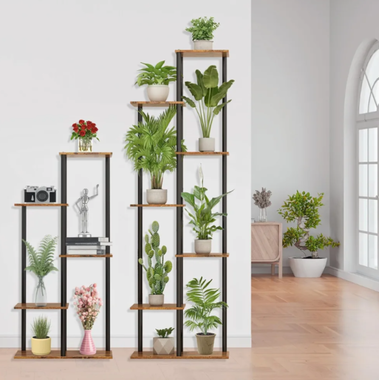 7-Tier Indoor Plant Stand for 8 Pots – Rustic Brown at Shopro Trinidad