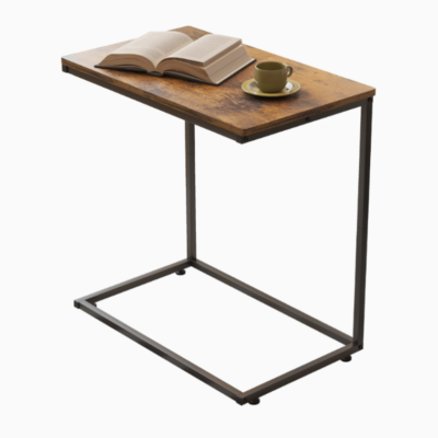 Versatile C-Shaped Side Table – Rustic Brown, Compact & Durable