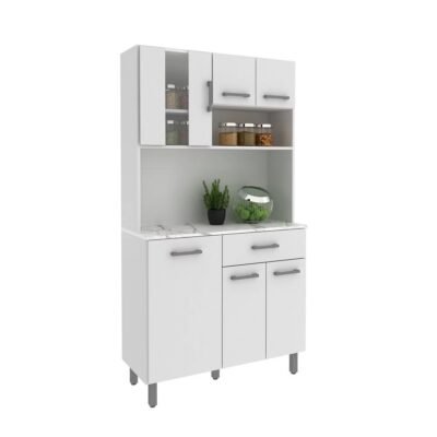 Stylish 6-Door Kitchen Cupboard with Marble Look – Ample Storage for Modern Homes