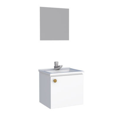 Bathroom Vanity Kit – White Amendoa | Compact Cabinet & Mirror Set