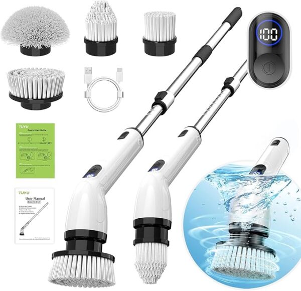 Powerful Cordless Electric Scrubber with Adjustable Handle, Waterproof & Multi-Surface Cleaning