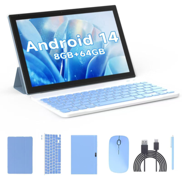 Pink 10-Inch Android Tablet 2-in-1 with Keyboard, Mouse, and Stylus | 8GB+64GB, Android 14 Copy