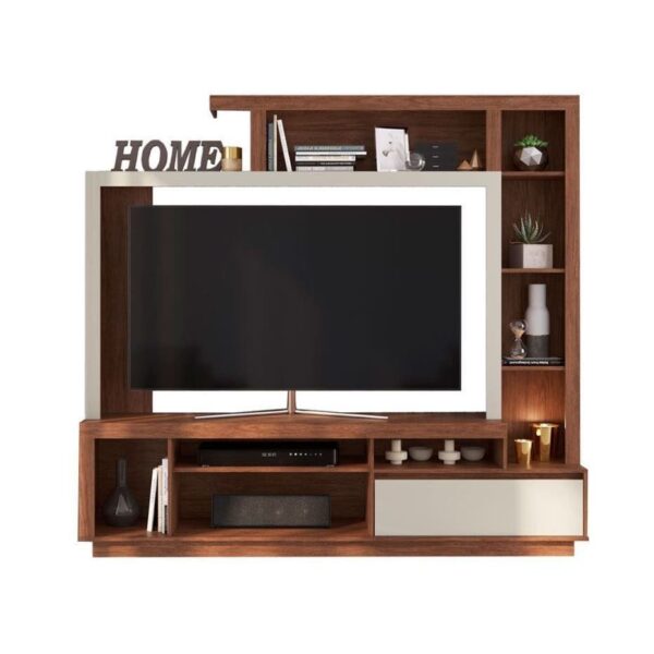 Century Entertainment Unit ES600 with sleek brown and off-white finish, perfect for TVs up to 65” in Trinidad.