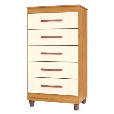 5-Drawer Chest – Oak & Off-White Finish | Elegant & Spacious Storage