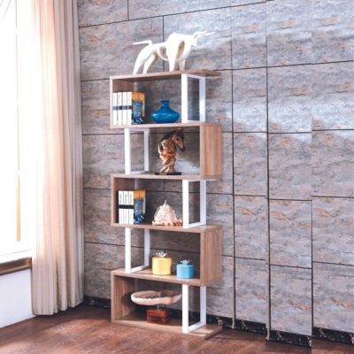 Wooden Zig-Zag Bookshelf – Stylish & Space-Saving Storage