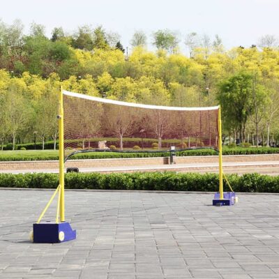 Double Fish Portable Badminton Net Rack – Wheeled Base, Adjustable Height, Indoor/Outdoor Multi-Sport Use | 17.5ft Net