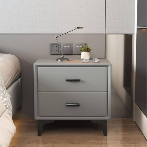 Andes Exquisite 2-Drawer Bedside Table – Modern PU Leather Nightstand with Metal Accents Copy